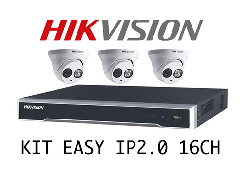 Kit videosorveglianza ip 16 canali + 3 dome 2 mp HIKVISION EASY IP
