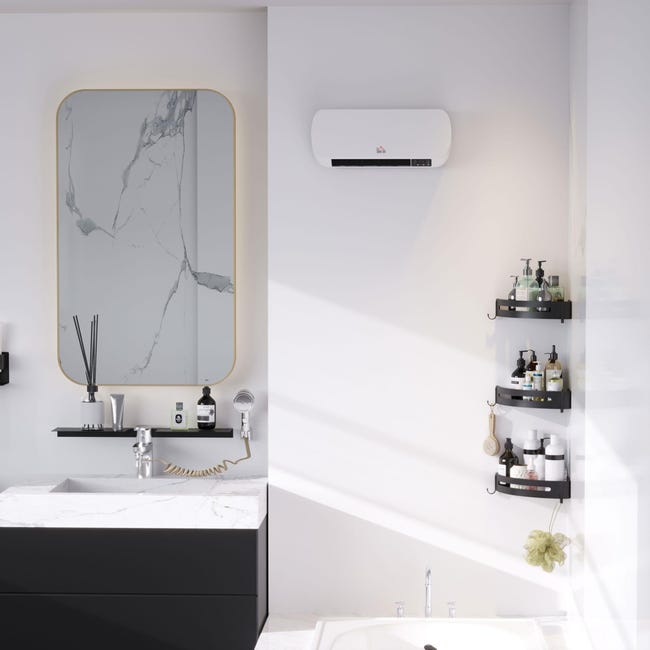 Stufa Elettrica da Parete 45x18,6x11,5 cm con Telecomando Bianco